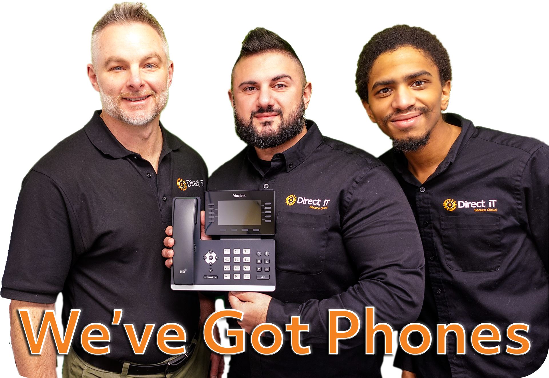 three men holding a phone