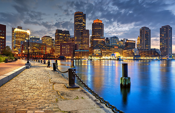 The Boston skyline at night